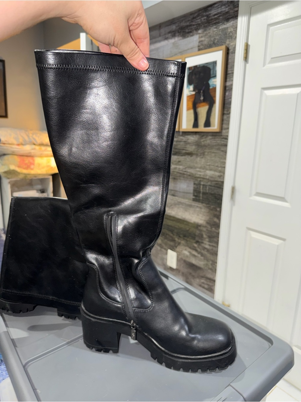 Aqua College Never Worn Black Knee-High Chunky Heel Boots - wide calf friendly! - Picture 3 of 8